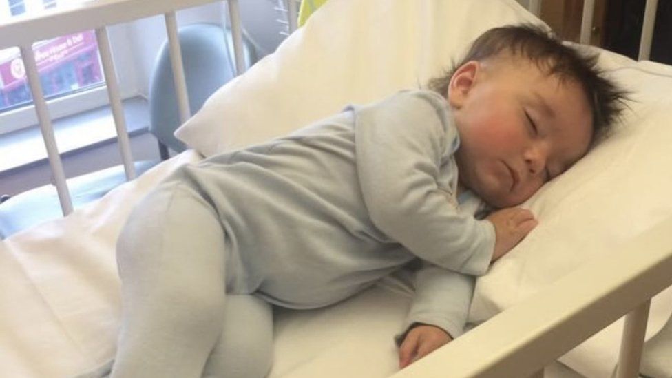 Barney as toddler in hospital bed