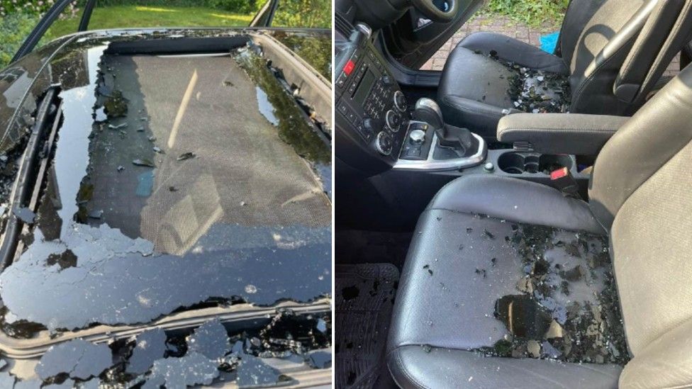 Car damaged in hail storm