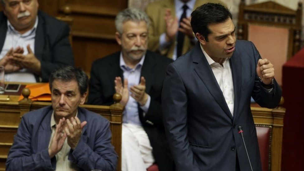 Greek Prime Minister Alexis Tsipras in parliament