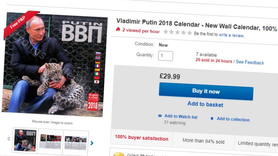 Screen grab of Ebay listing of 2018 Vladimir Putin calendar