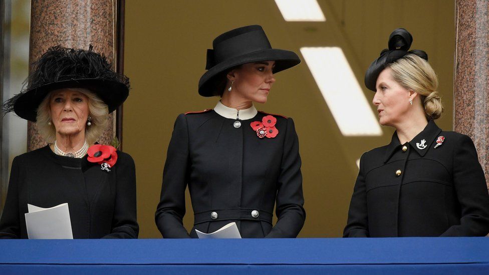 The Duchess of Cornwall, the Duchess of Cambridge and the Countess of Wessex