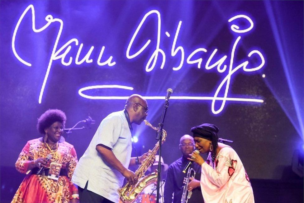 Manu Dibango, saxophonist and Franco-Cameroonian singer of world jazz, performs during his concert on June 29, 2018 at the Ivory Hotel Abidjan. Saxophonist Manu Dibango, who plays "Baobab" African music, celebrates his 60 years of music, giving a unique concert in Abidjan, following his successful return to the Ivory Coast where he used to play in the 1970s
