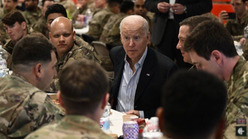 World freedoms at stake, President Biden tells US troops - BBC News