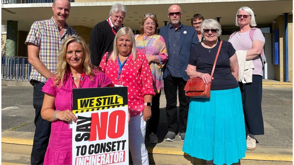 Christine Thomas, chair of the 'Say No To Consett Incinerator' Campaign Group, front, with objectors outside Durham County Hall