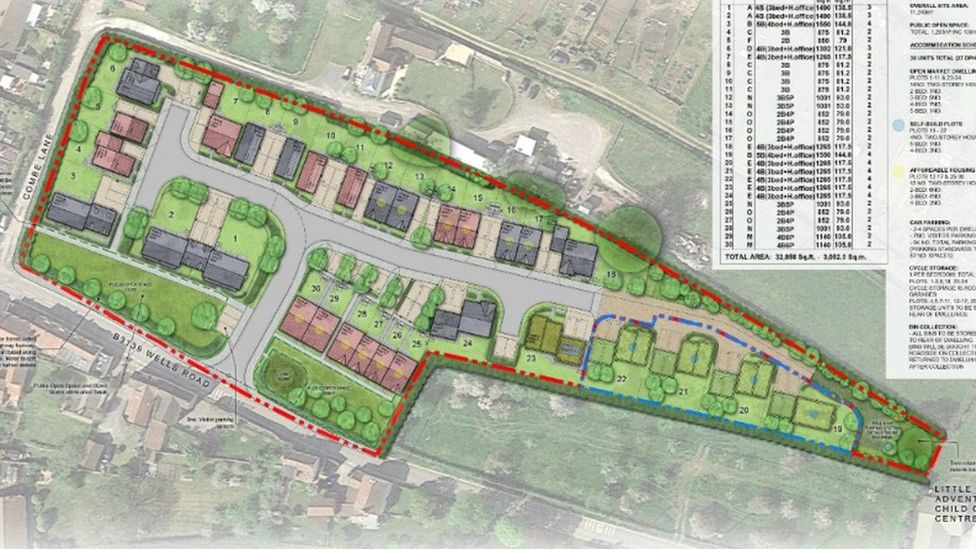 Plans showing 30 homes from a birdseye view, on greenfield land