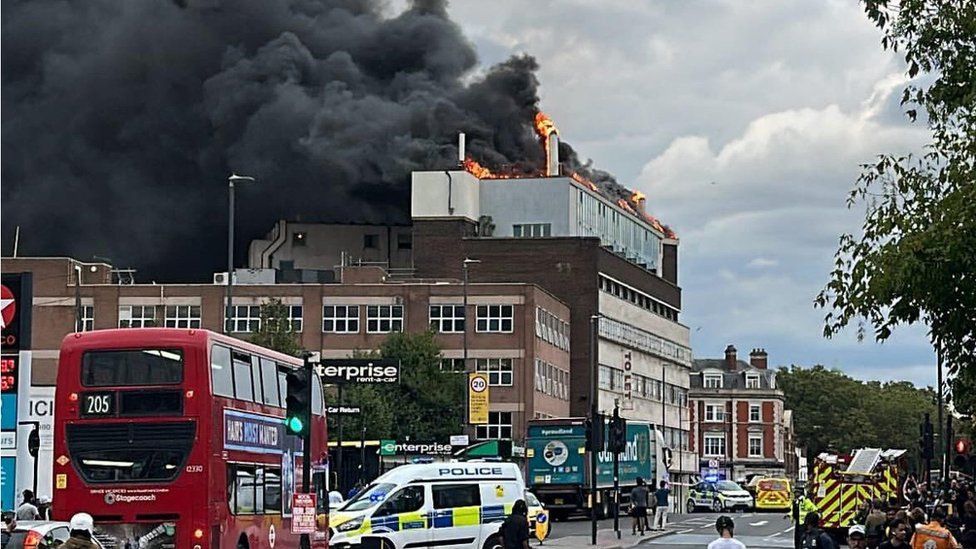 A fire at a business centre broke out with about 15 fire engines tackling the blaze