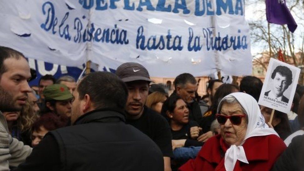 Relatives of those who disappeared during Argentina's military rule hold a rally in Buenos Aires. Photo: August 2016
