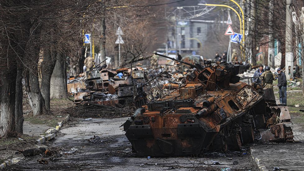 The destructed conflict area at Bucha after it was liberated from Russian army in Ukraine on April 4, 2022.