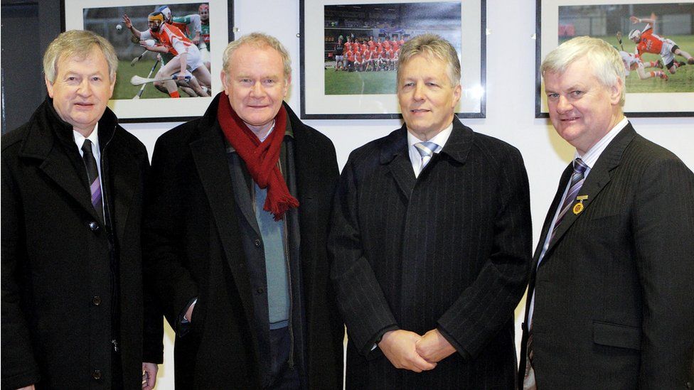 Peter Robinson was a guest of the GAA's Ulster Council for the final of the Dr McKenna Cup between Derry and Tyrone in Armagh in 2012