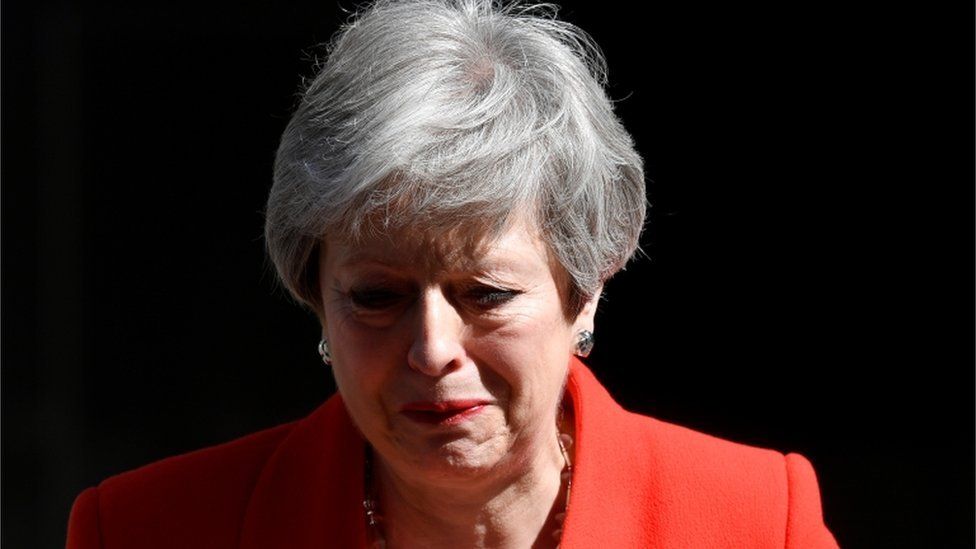 British Prime Minister Theresa May reacts as she delivers a statement in London, Britain, May 24, 2019. REUTERS/Toby Melville