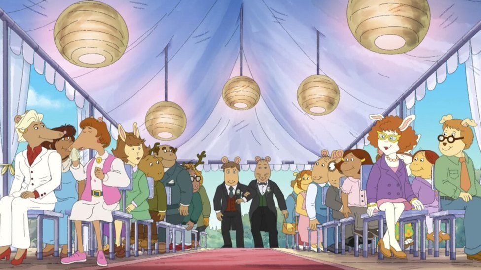 Mr Ratburn and his husband-to-be Patrick walk down the aisle