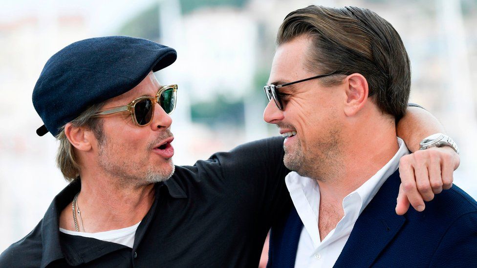 US actor Brad Pitt (left) and US actor Leonardo DiCaprio pose during a photocall for the film Once Upon a Time... in Hollywood at the Cannes Film Festival, France