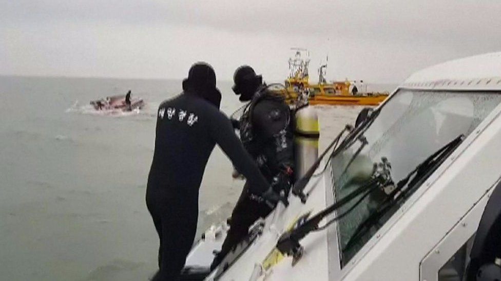South Korean coast guard divers head for capsized boat