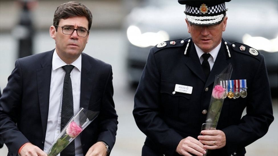 Manchester mayor Andy Burnham and Chief Constable of Greater Manchester Police Ian Hopkins