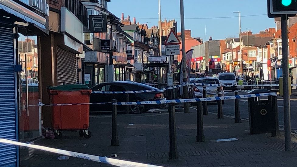 Police cordon on Evington Road, Leicester