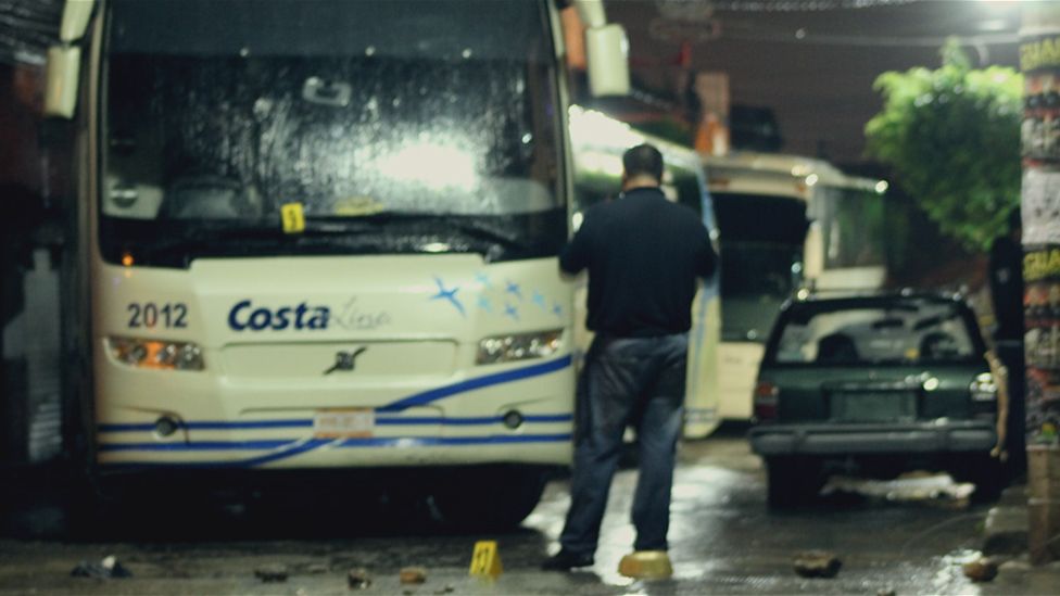 Buses pictured after the attack when 43 students went missing