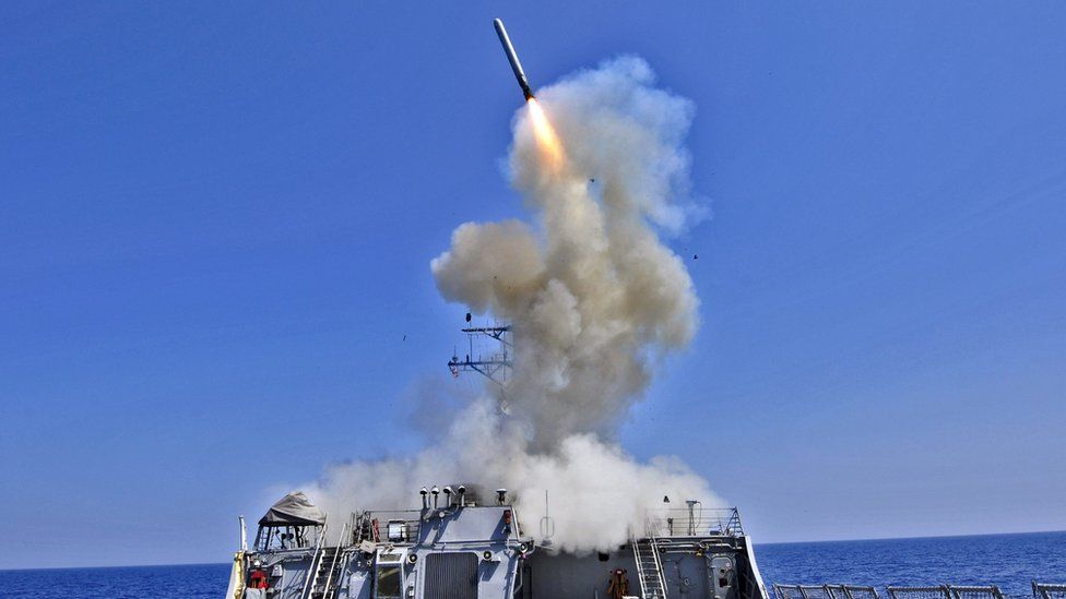 Cruise missile fired from a US warship
