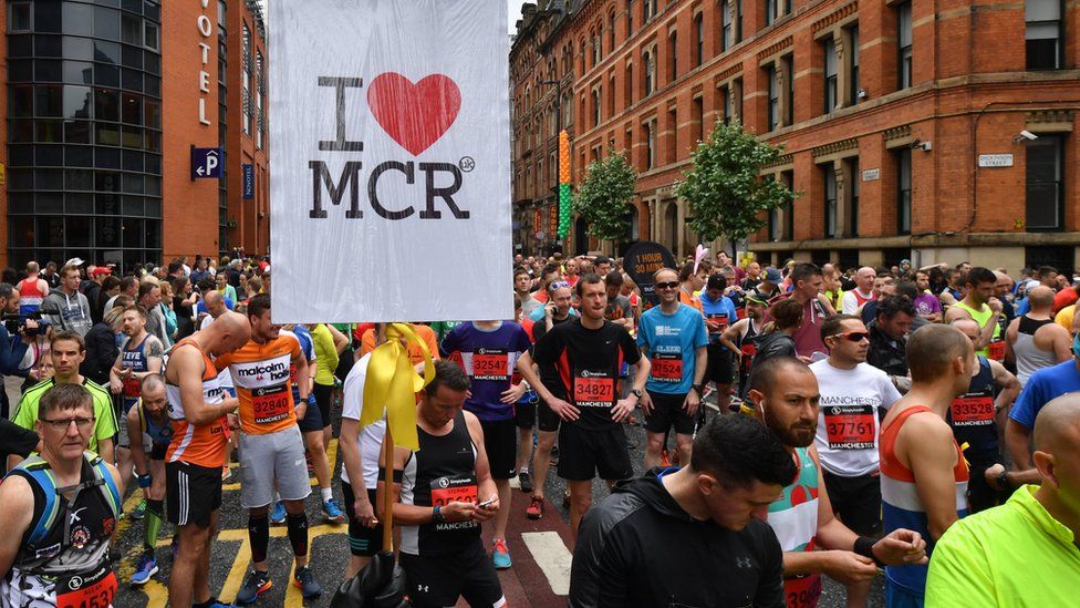 Runners gather at the start of the Great Manchester Run