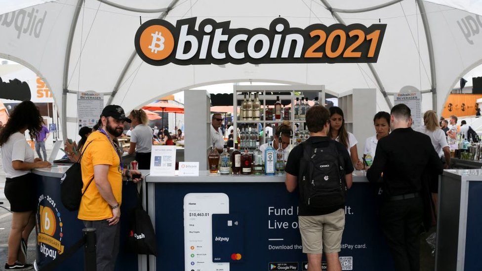 People at the Bitcoin 2021 crypto-currency conference in Miami earlier this month