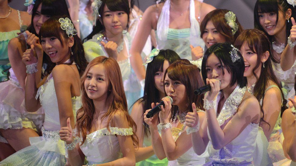 Members of girl band AKB48, including Minami Minegishi from June 2012