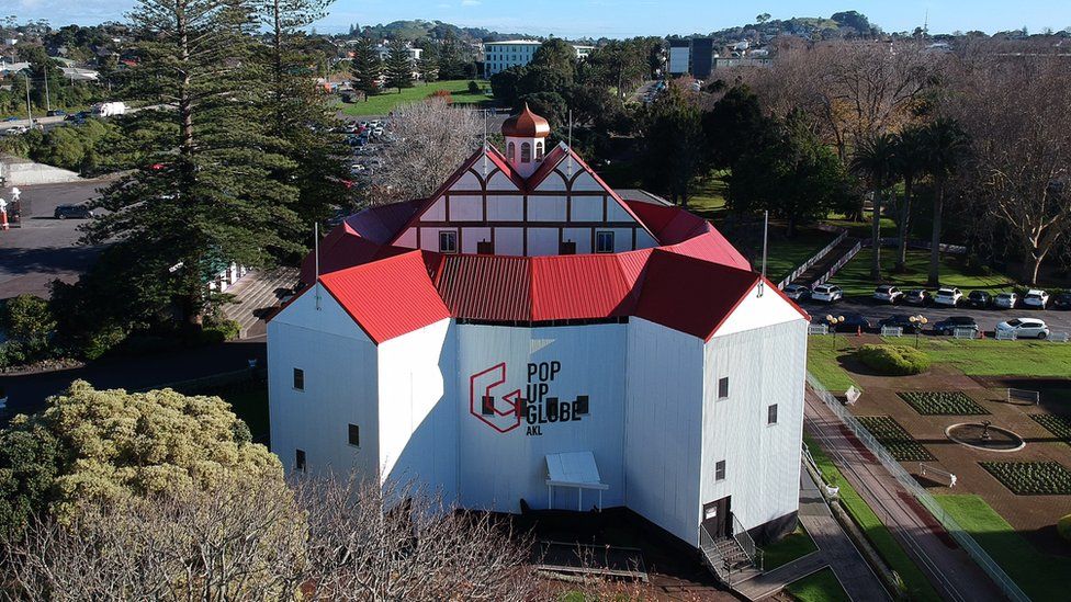 Aerial view of the Pop-up Globe Theatre in Auckland