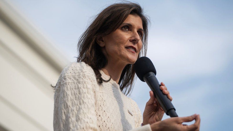 Nikki Haley, former governor of South Carolina and 2024 Republican presidential candidate, speaks during a bus tour campaign event at The George Hotel in Georgetown, South Carolina, US, on Thursday, Feb. 22, 2024