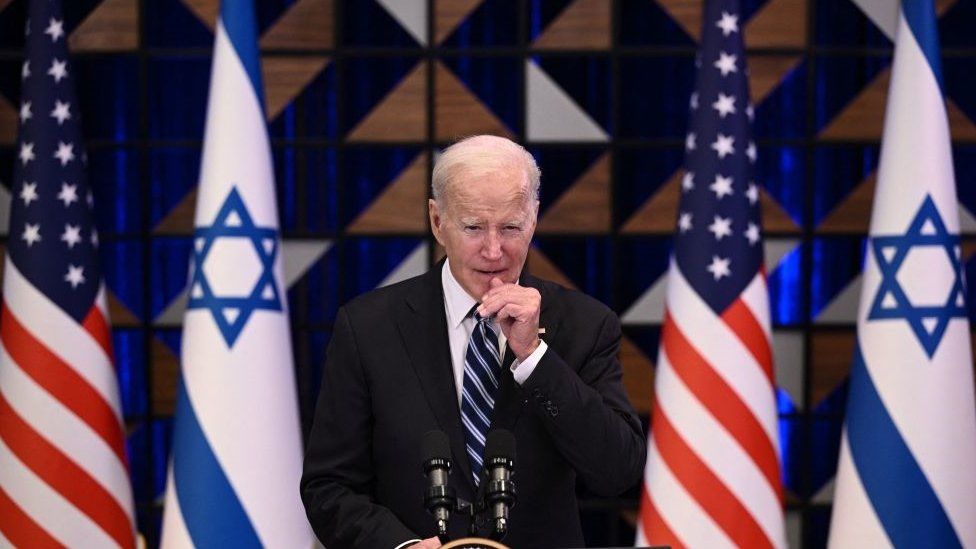 Joe Biden holds a press conference following a solidarity visit to Israel in October