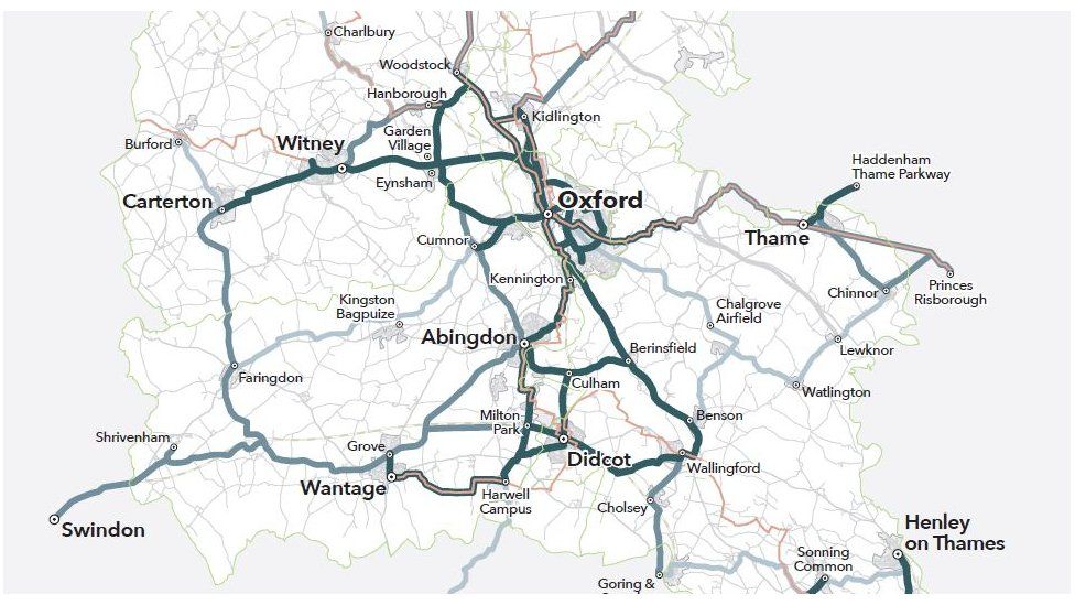 Oxfordshire Cycling Network's proposed network