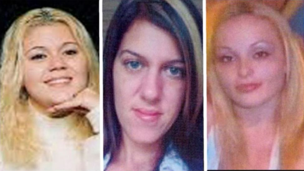 Victims Megan Waterman (L), Amber Costello (centre) and Melissa Barthelemy (R)