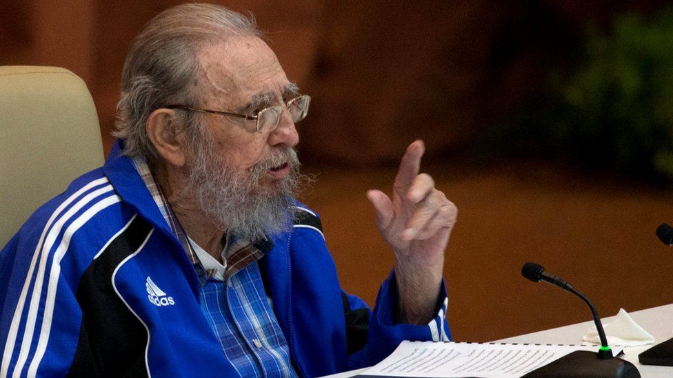 Fidel Castro speaking during the closing ceremony of VII Congress of the Cuban Communist Party (PCC) at the Convention Palace in Havana, on April 19, 2016.