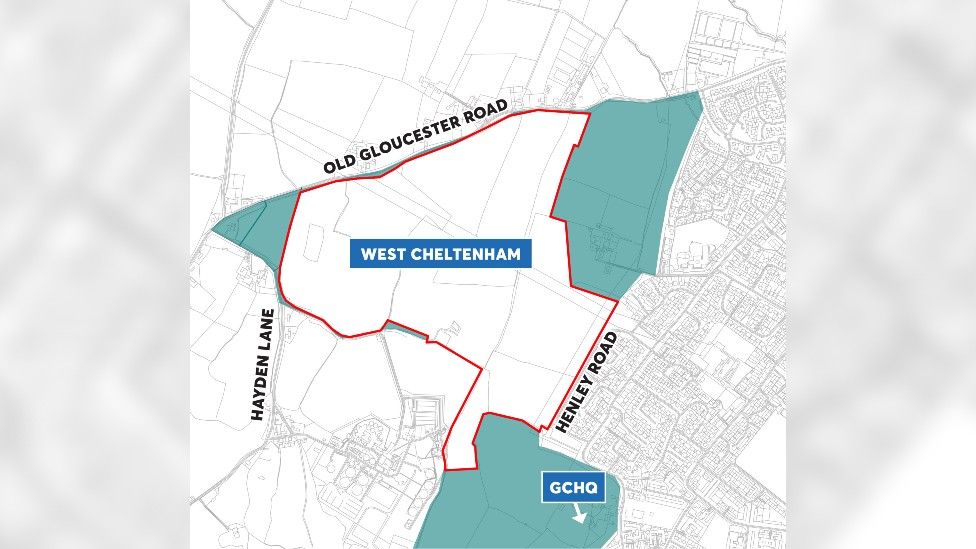 Map showing the area that would be developed, between Old Gloucester Road, Henley Road and Hayden Lane