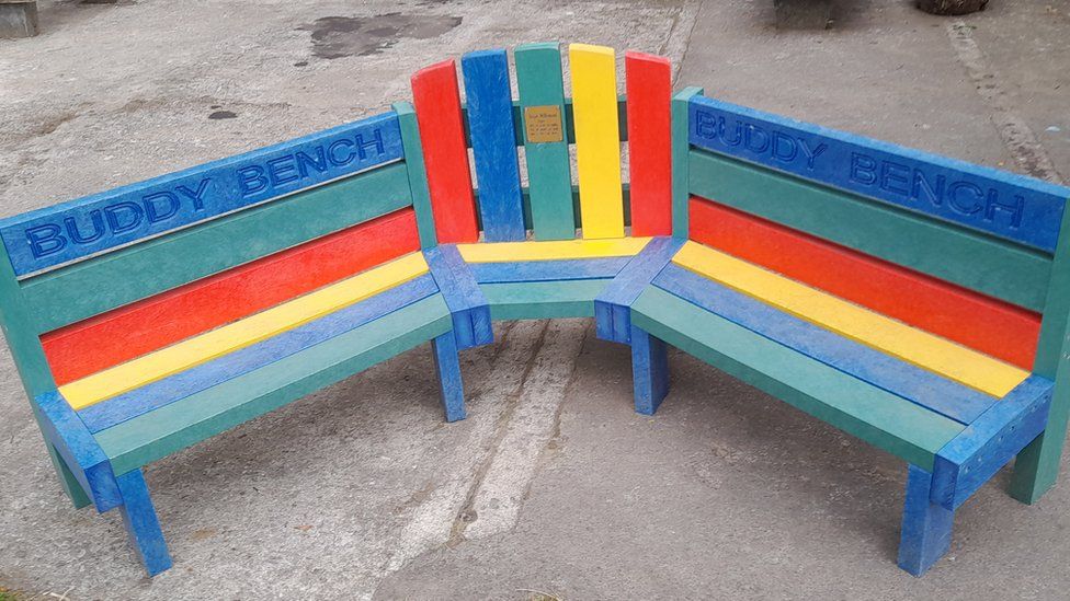 A buddy bench at Tondu Primary school