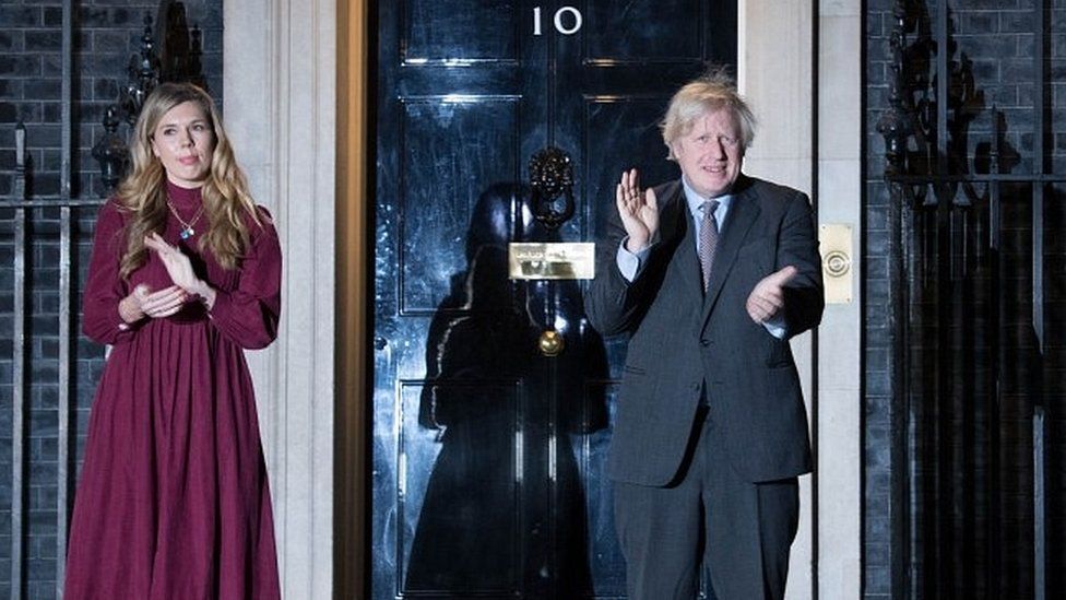 Boris Johnson and Carrie Symonds outside No 10 Downing Street