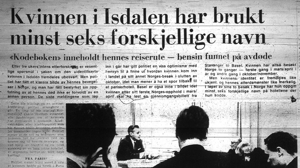 Este titular del Bergens Tidende del 23 de diciempre de 1970 dice: "La mujer de Isdalen tenía al menos seis diferentes alias".