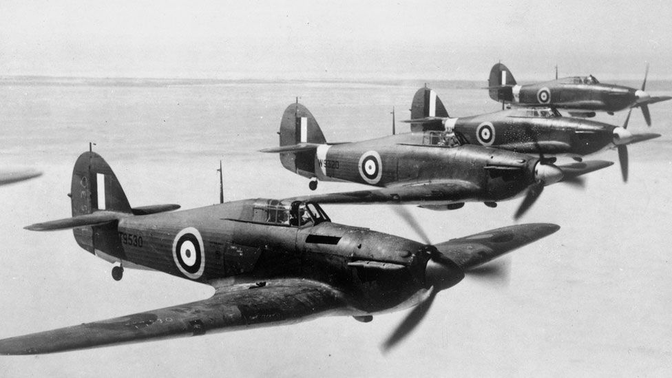 Hawker Hurricanes flying during World War Two