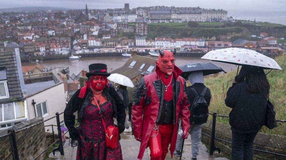 People attend the Whitby Goth Weekend in Whitby