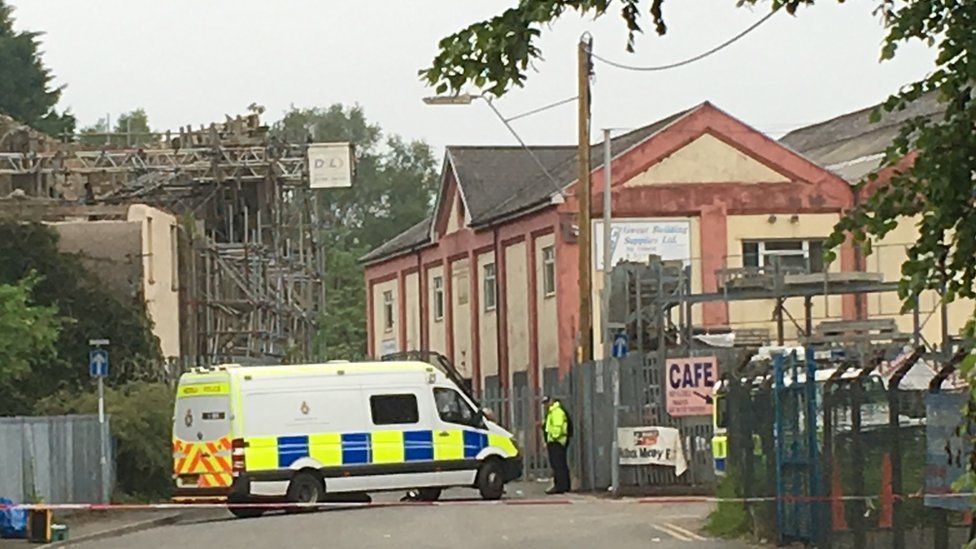 Police at the scene of the incident in Tredegar