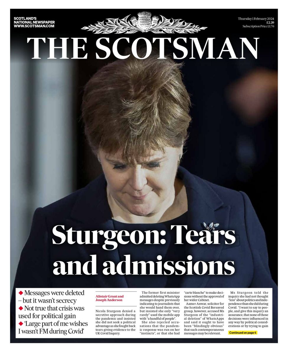 Scotland S Papers Sturgeon Fights Back Tears At Covid Inquiry BBC News   7bbaa9a0 C088 11ee Ace0 C35c1b4f6d82 