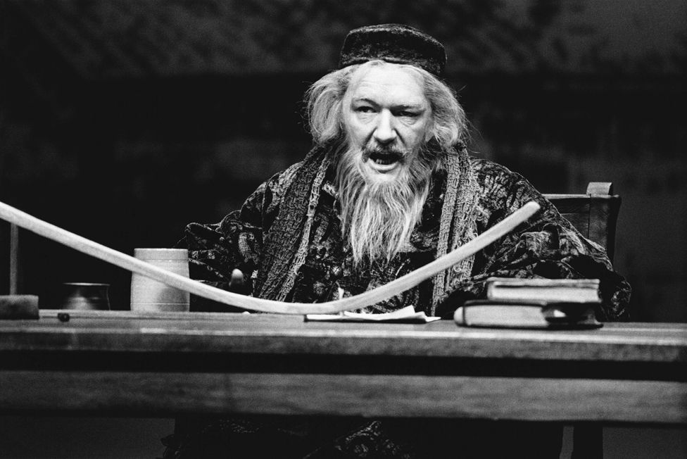 Sir Michael Gambon as Galileo Galilei in the Life of Galileo by Bertolt Brecht, translated by Howard Brenton, directed by John Dexter at the Olivier Theatre, National Theatre (NT), London in 1980.
