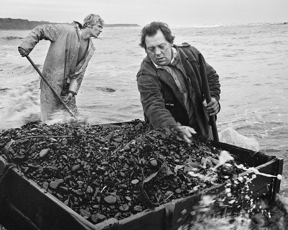 Unidentified man and Brian Laidler, Seacoal Beach, Lynemouth, January, 1984