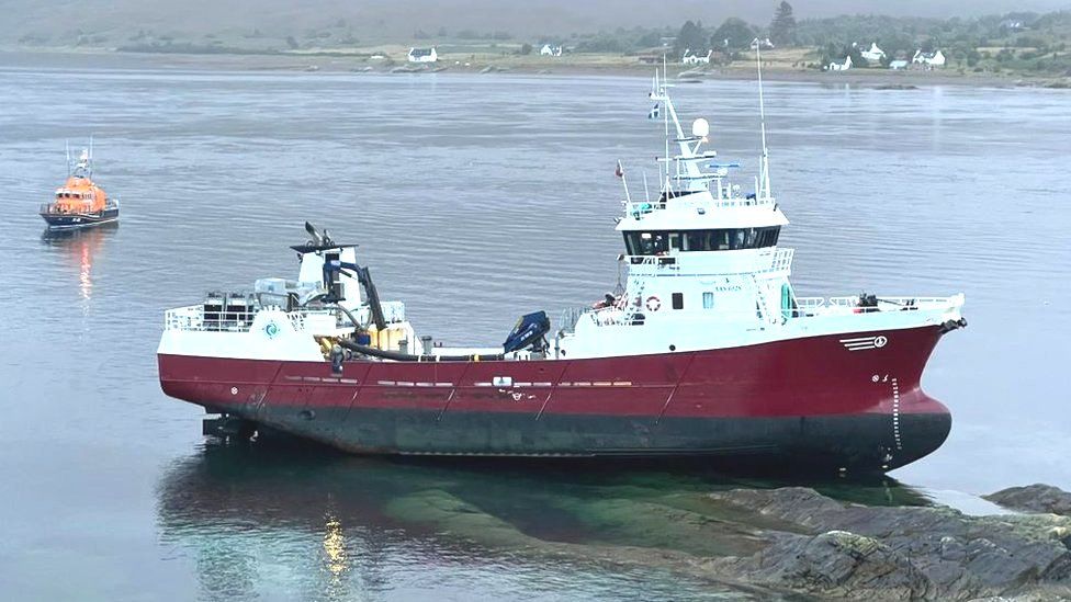 Grounded boat