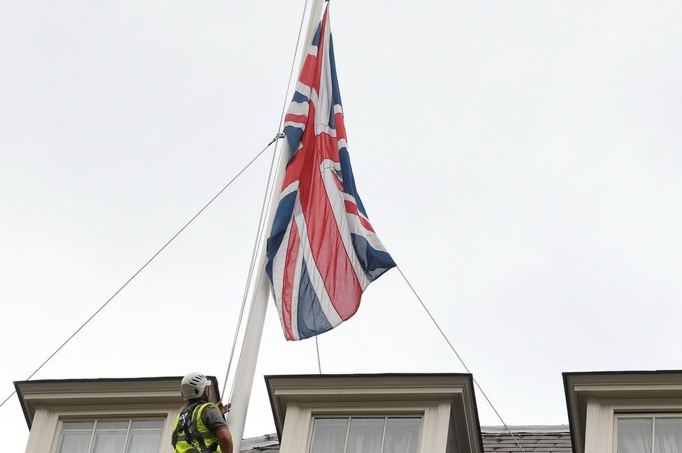 Downing Street flag at half-mast