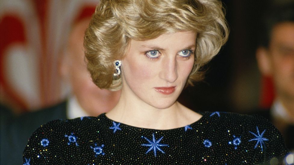 Princess Diana, wearing a Jacques Azagury gown, attending a mayoral dinner in Florence, Italy, April 1985