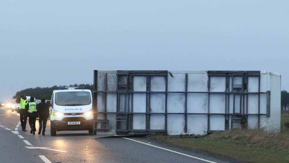 Lorry blown over on A96 in Inverness