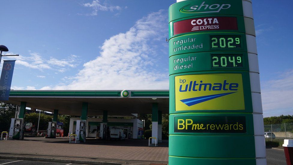 Fuel prices are displayed at a BP garage at Washington services on the A1(M)