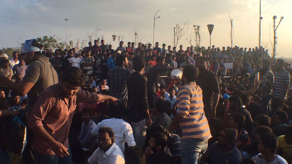 Thousands are protesting at Chennai's Marina beach