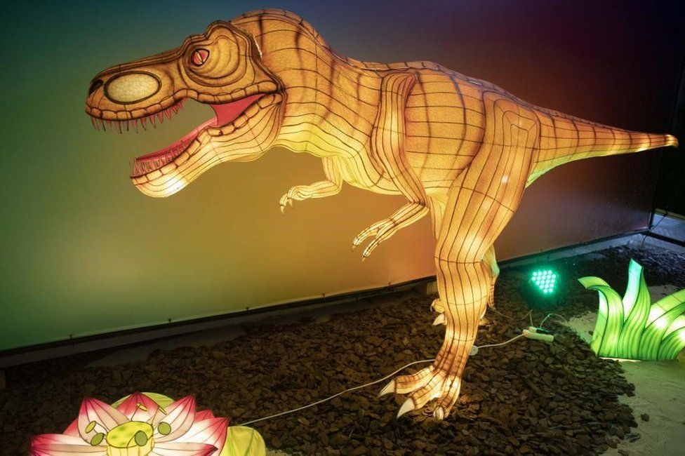 One of the many displays on view at the Glow Fest at Sandton in Johannesburg, South Africa, 12 March 2023. The lantern festival showcases more than 50 wildlife displays put together from over 2,000 lanterns and 100,000 LED lightbulbs.