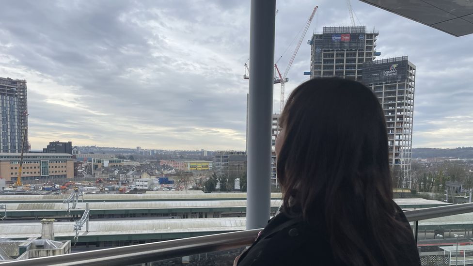 Ffion Hughes looking out over Cardiff city
