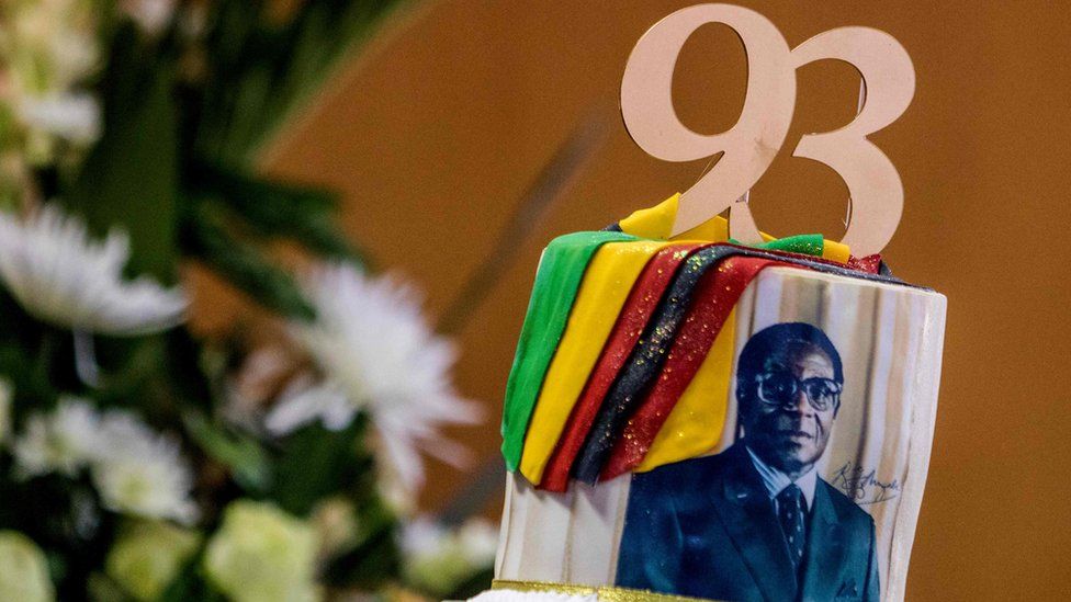 A cake for Zimbabwe's President Robert Mugabe with his portrait and the numbers 93 in Harare, Zimbabwe - Tuesday 21 February 201