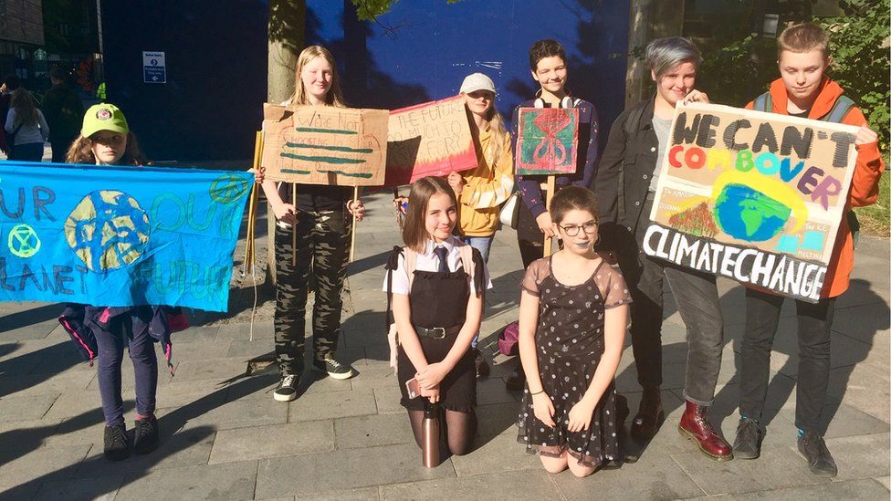 Pupils at the climate change march in Edinburgh Pic: Angie Brown